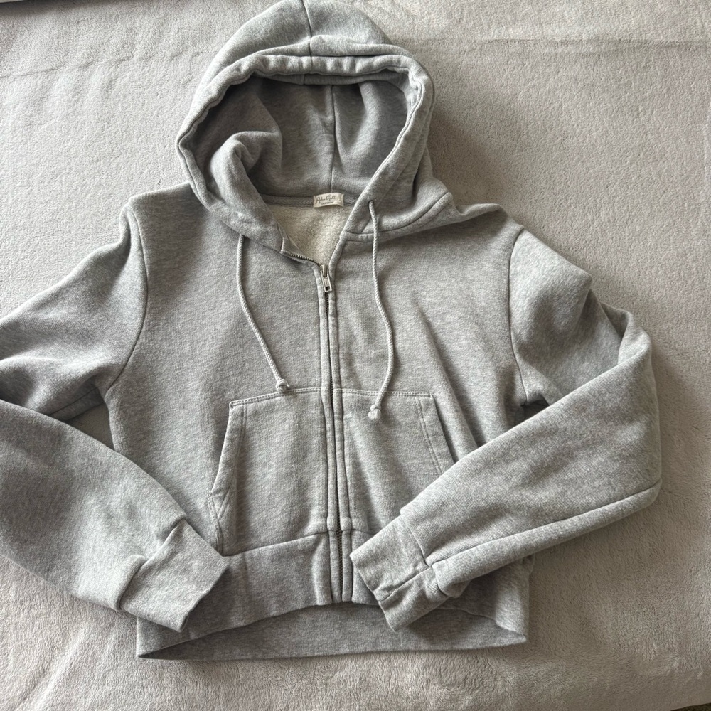 John Galt / Brandy Melville Cropped Grey Zip Hoodie